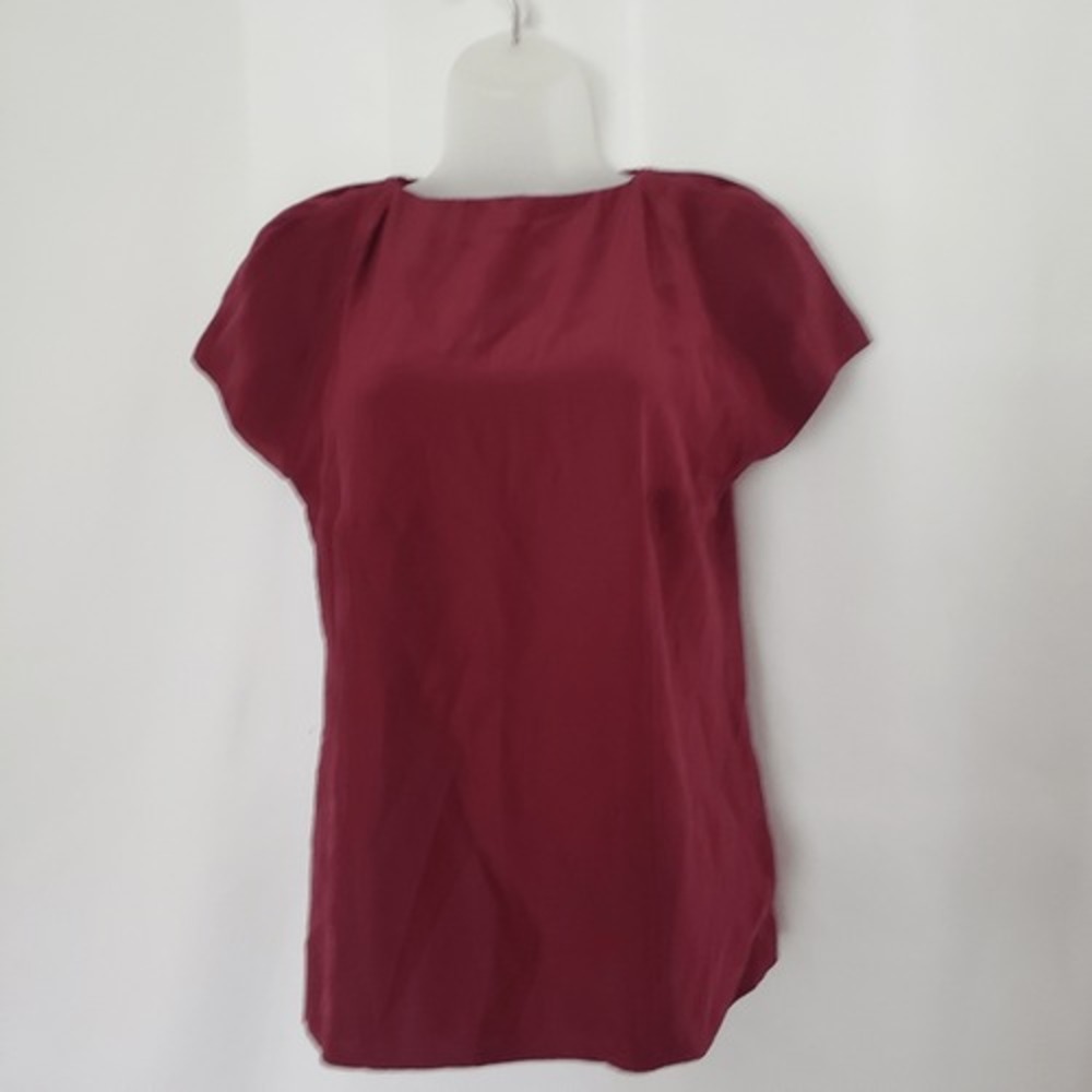 Geren Ford Burgandy 100% Silk Short Sleeve Blouse sz XS